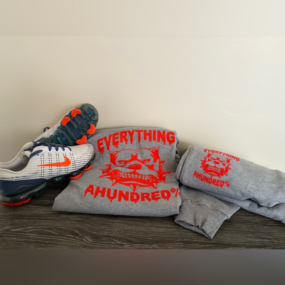 Gray and Orange unisex Sweatsuit and Nikes sold as a set make me an offer